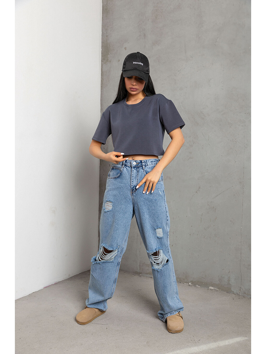 Gri Ultra Yumuşak Dokunuş: Modal Crop Top Serisi Kadın Tişört @Savona-2