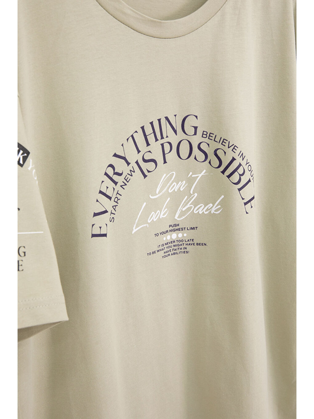 Haki Kolu Yazı Detaylı Bisiklet Yaka Erkek Çocuk Tişört 20903-2