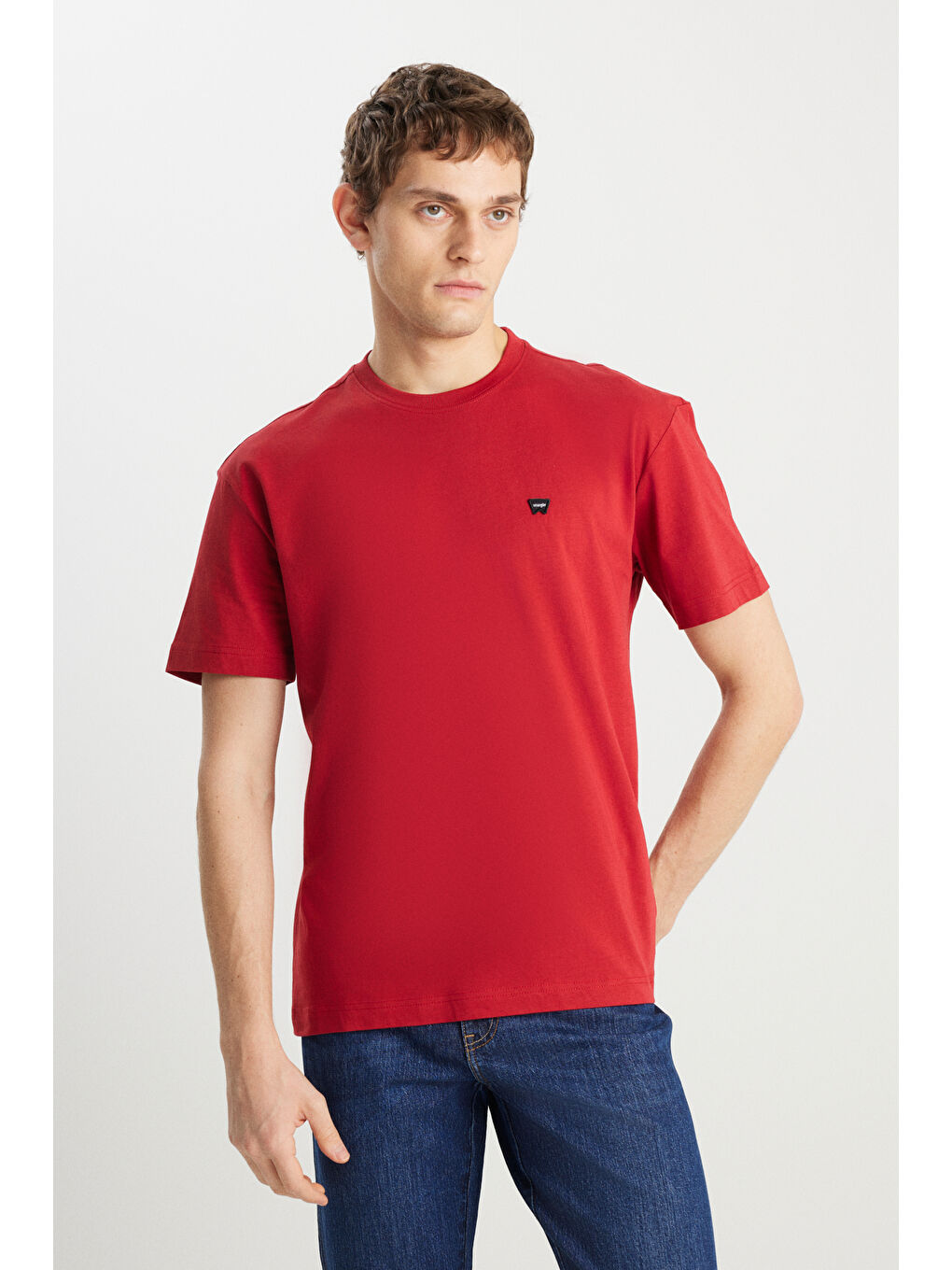 %100 Pamuk Relaxed Fit Geniş Kesim Minimal Logo Kırmızı Tişört-1