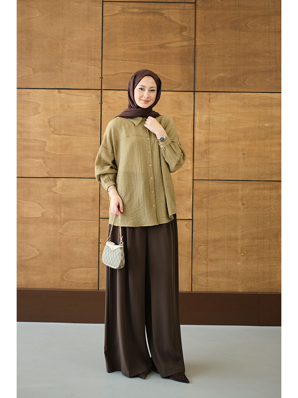 Kadın Kendinden Desenli Bel Bağlamalı Yağ Yeşil-1