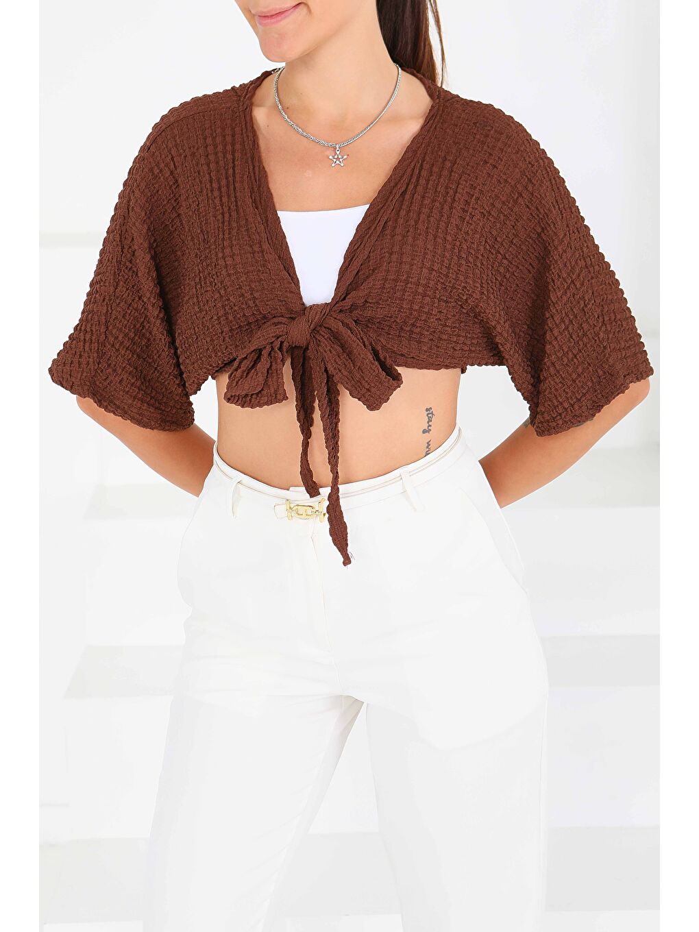 Kahverengi Bağlamalı Bluz Kahve - 27539-2