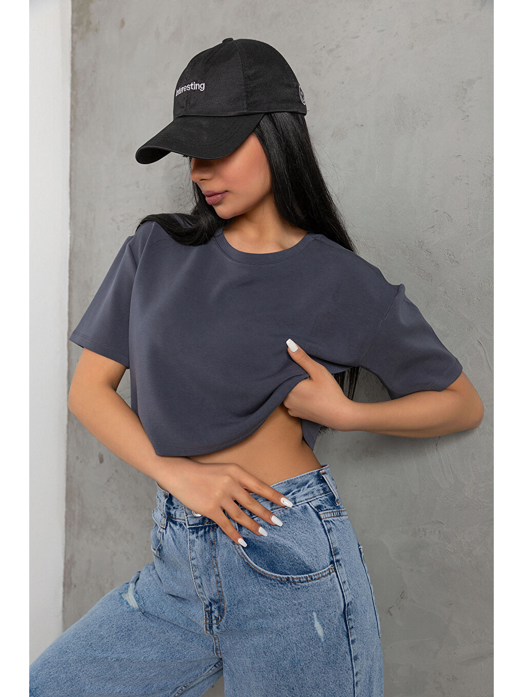 Gri Ultra Yumuşak Dokunuş: Modal Crop Top Serisi Kadın Tişört @Savona-6