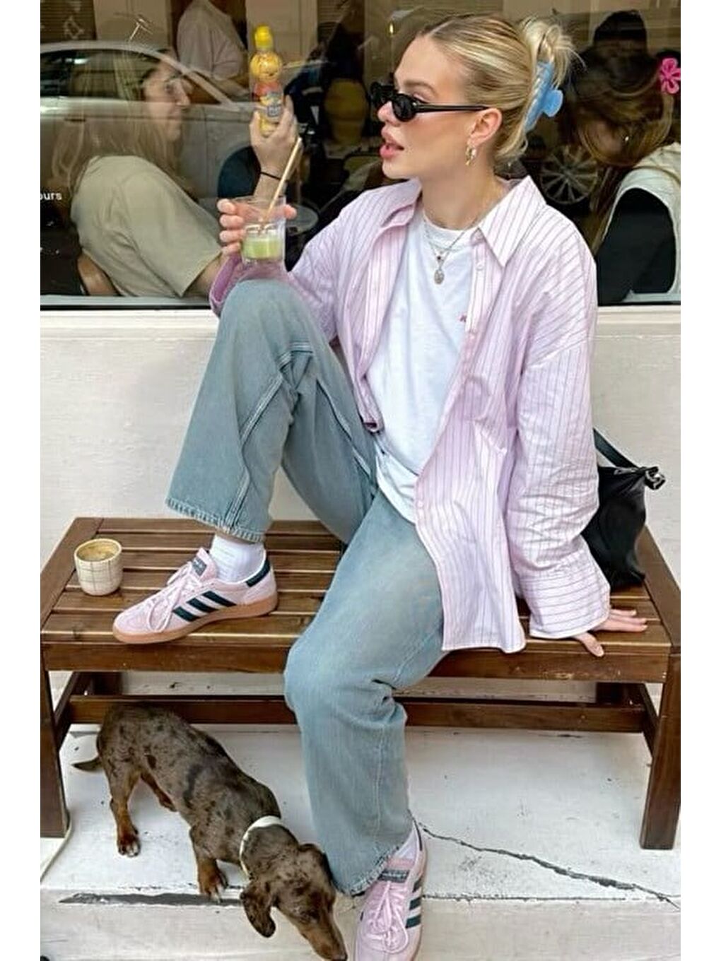 Pembe Çizgili Oversize Kadın Gömlek Mg2732-4