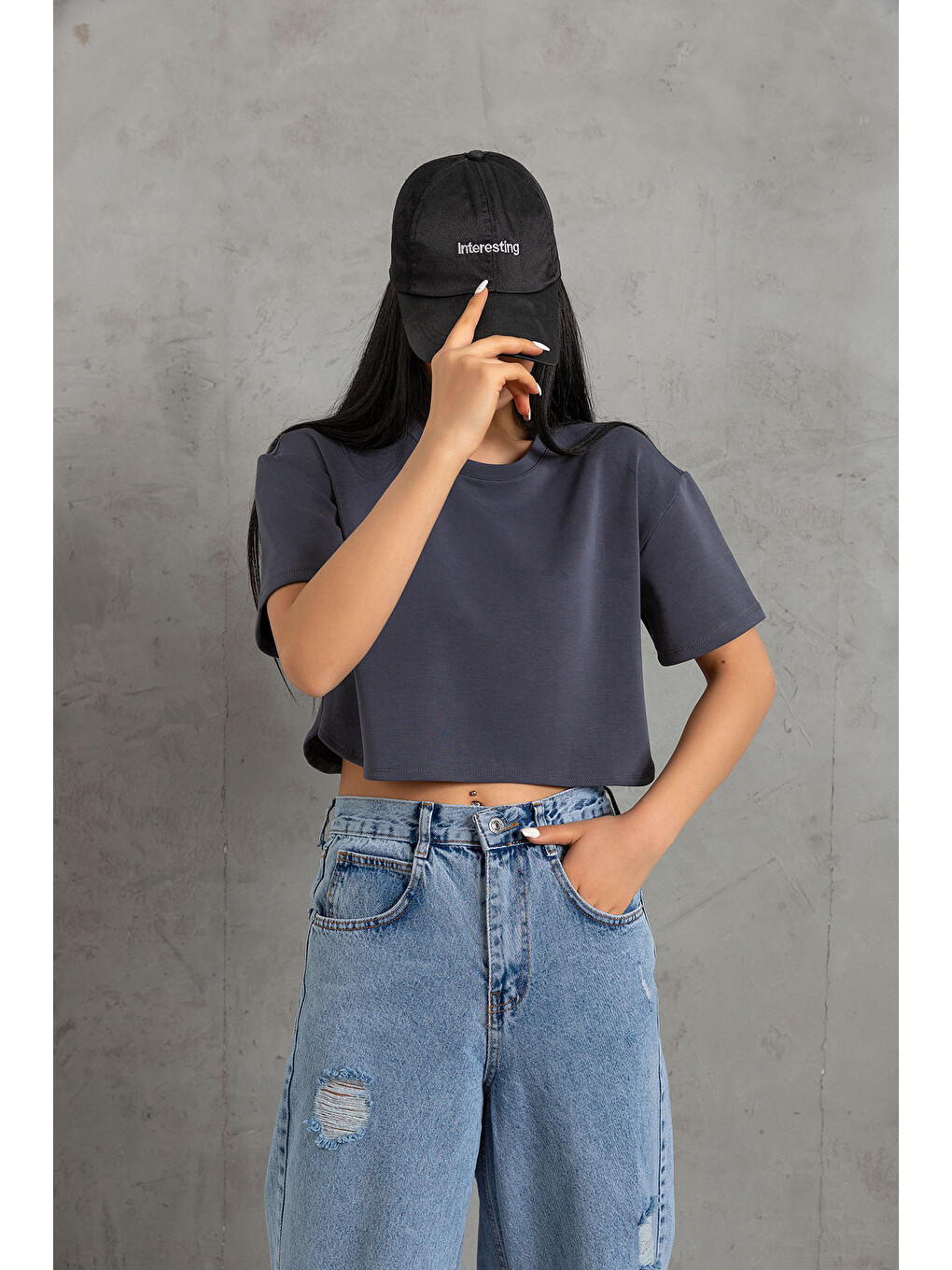 Gri Ultra Yumuşak Dokunuş: Modal Crop Top Serisi Kadın Tişört @Savona-7