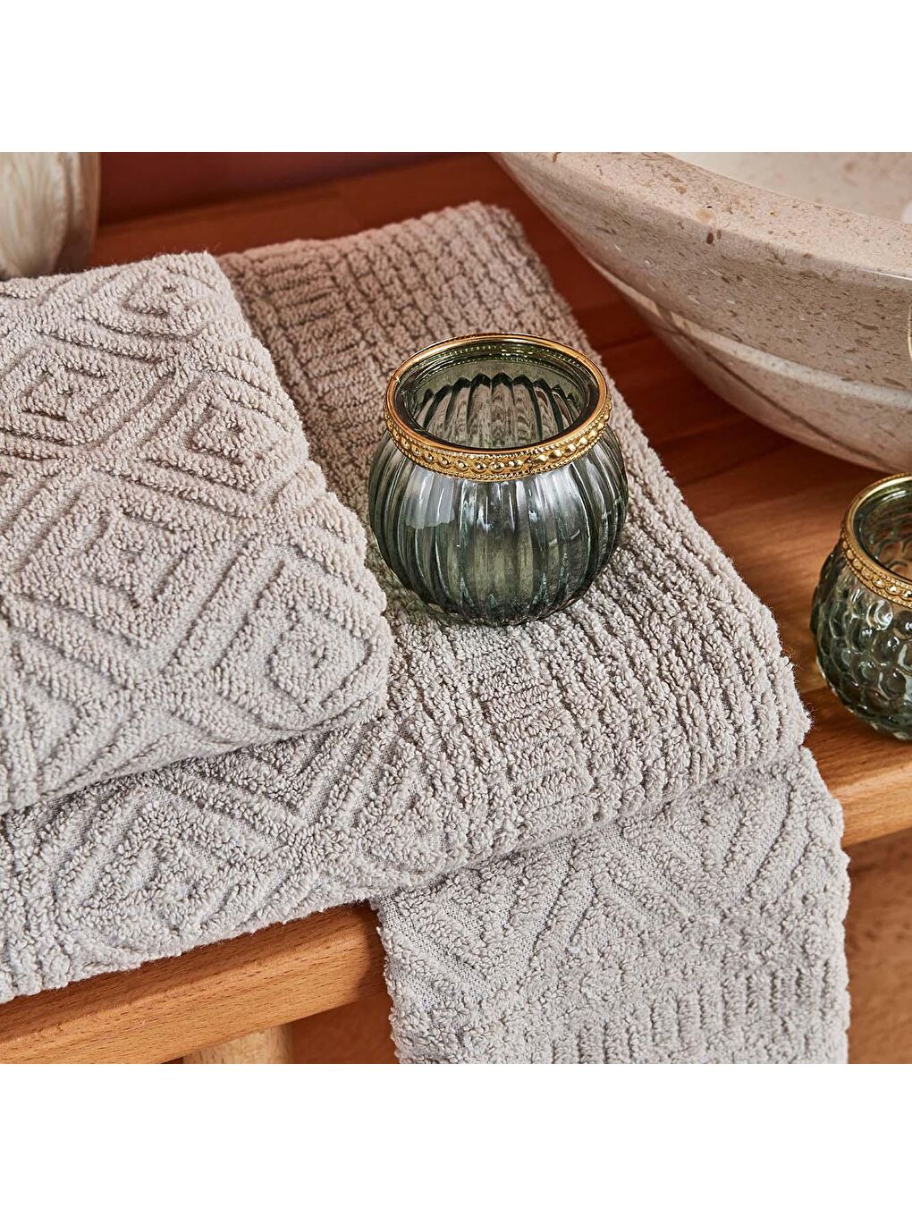 %100 Pamuk Helena Banyo Havlusu Bej-3