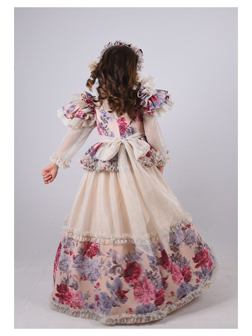Mialora Fuşya Saç Aksesuarlı Kız Çocuk Uzun Vintage Elbise - 4