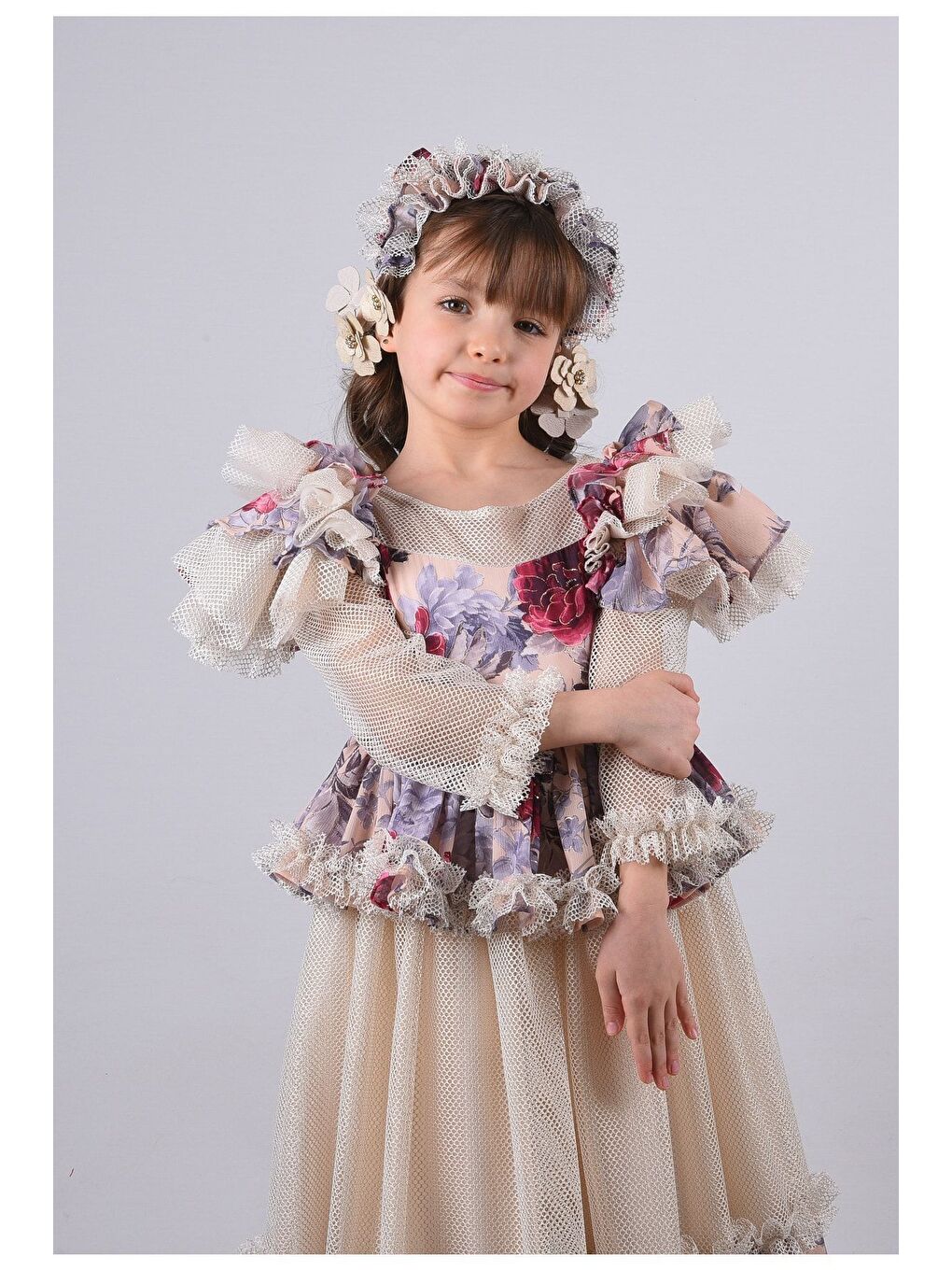 Mialora Fuşya Saç Aksesuarlı Kız Çocuk Uzun Vintage Elbise - 5