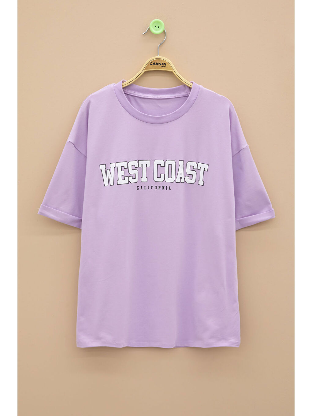 Lila West Coast Yazılı Kısa Kol Kız Çocuk Bisiklet Yaka Tişört 20963