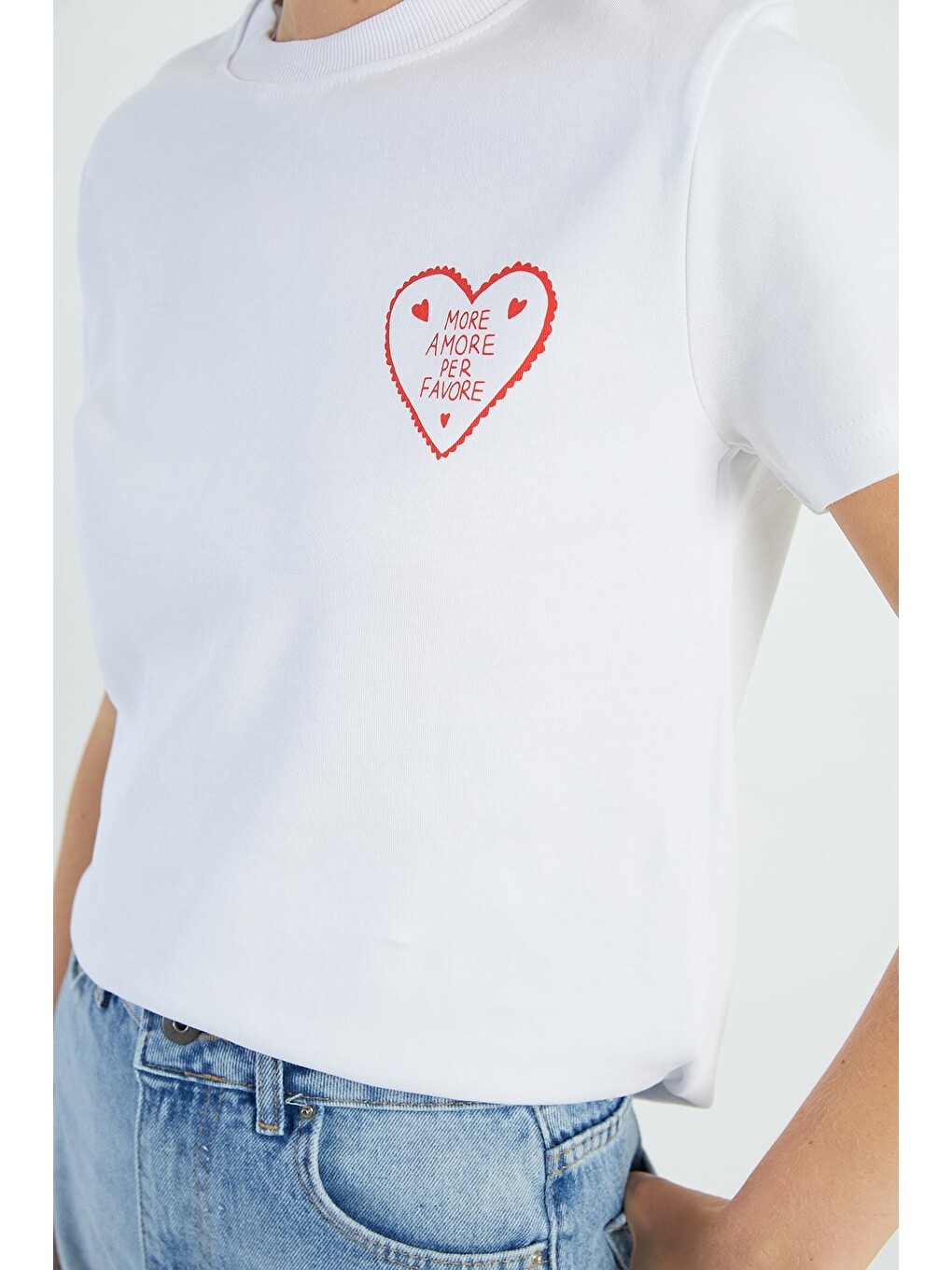 Beyaz More Amore Per Favore Baskılı Tişört-3