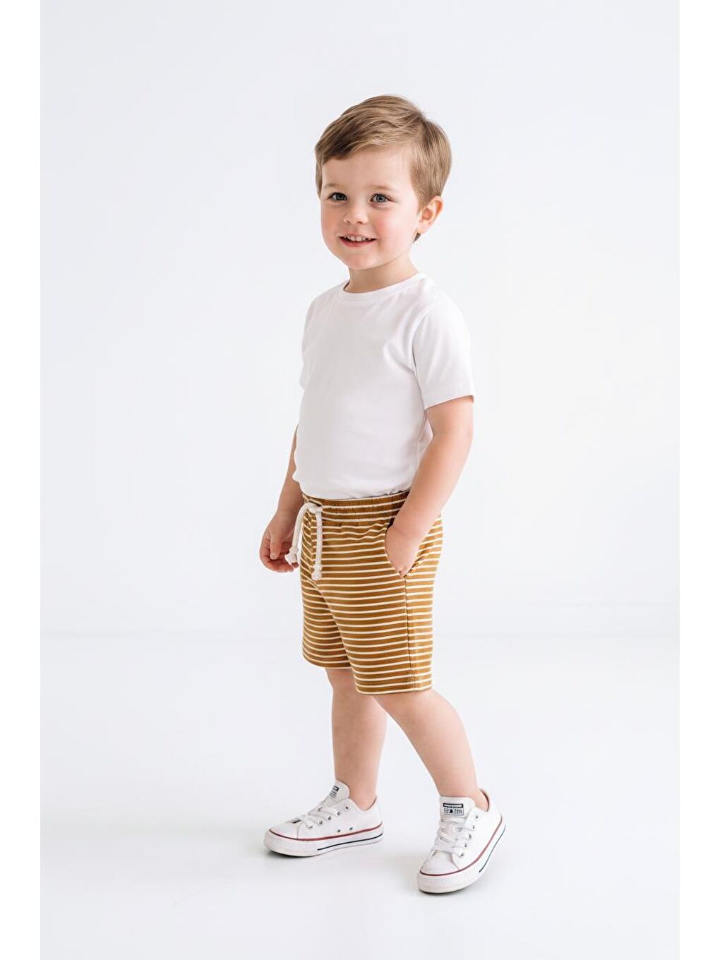 Sarı Elastanlı Kabartma Çizgili 2li Şort Paket-1