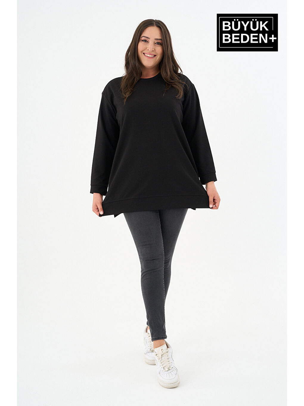 Siyah Kadın Büyük Beden 3'lü Set ince Sweatshırt Tunik SPR26BTK990+3-2