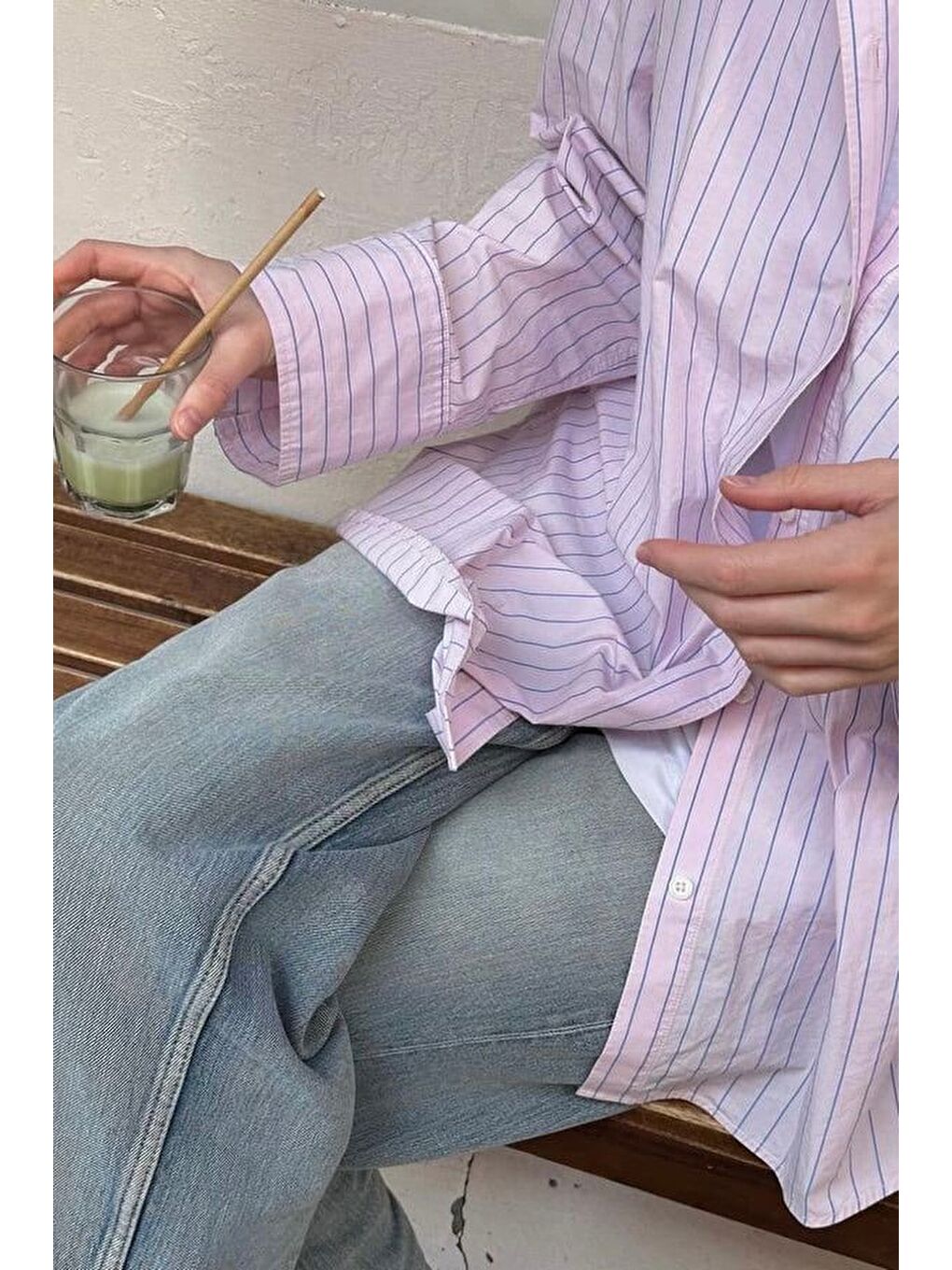 Pembe Çizgili Oversize Kadın Gömlek Mg2732-6