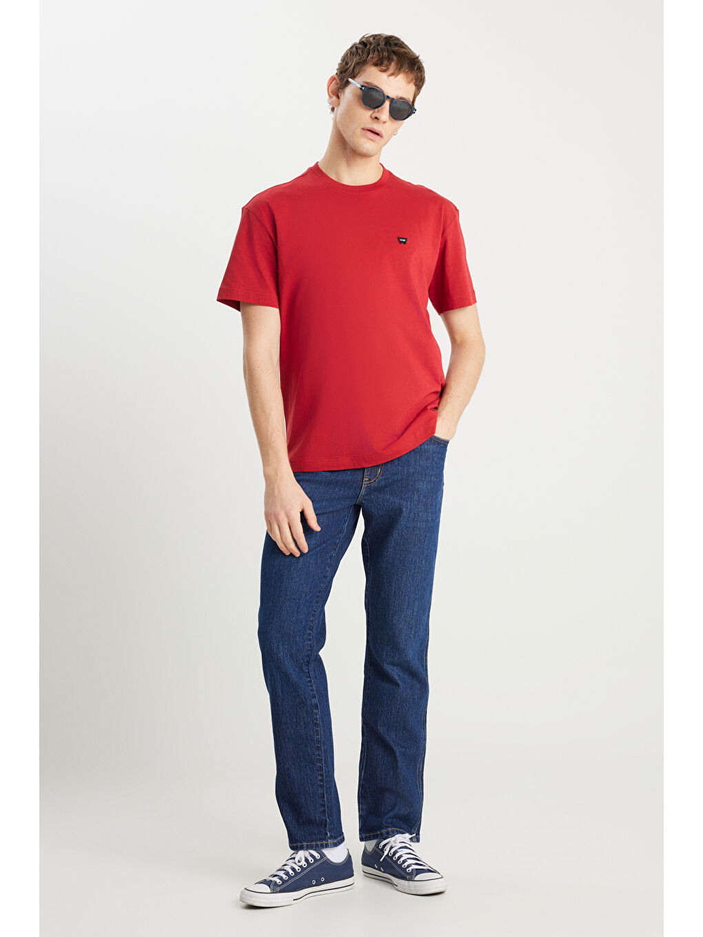 %100 Pamuk Relaxed Fit Geniş Kesim Minimal Logo Kırmızı Tişört-2