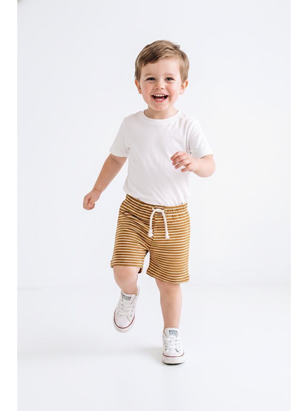 Sarı Elastanlı Kabartma Çizgili 2li Şort Paket-2