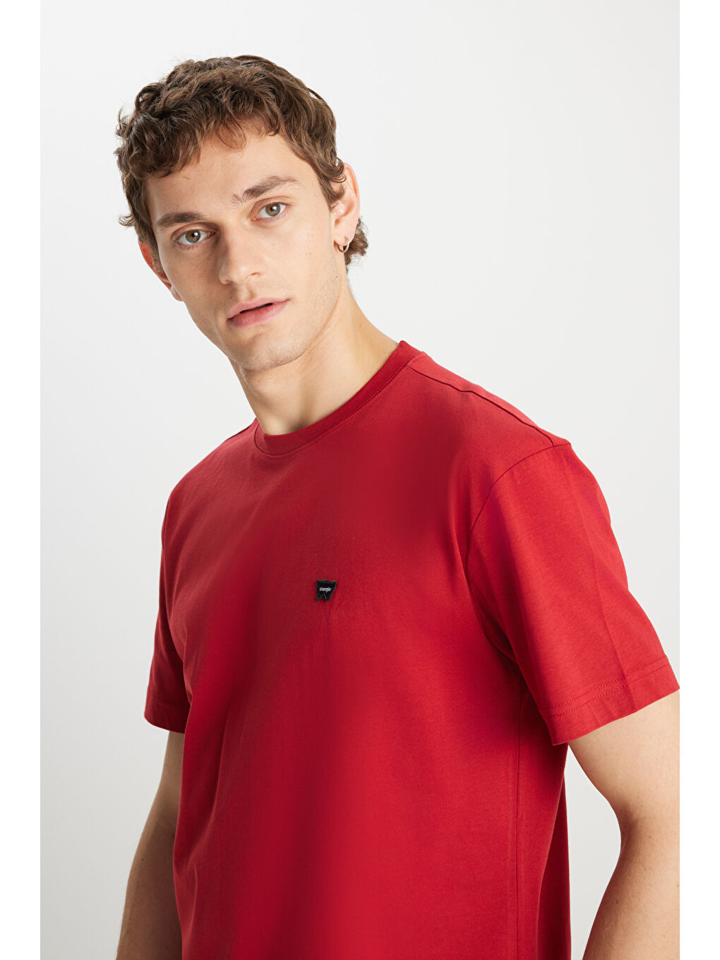 %100 Pamuk Relaxed Fit Geniş Kesim Minimal Logo Kırmızı Tişört-3