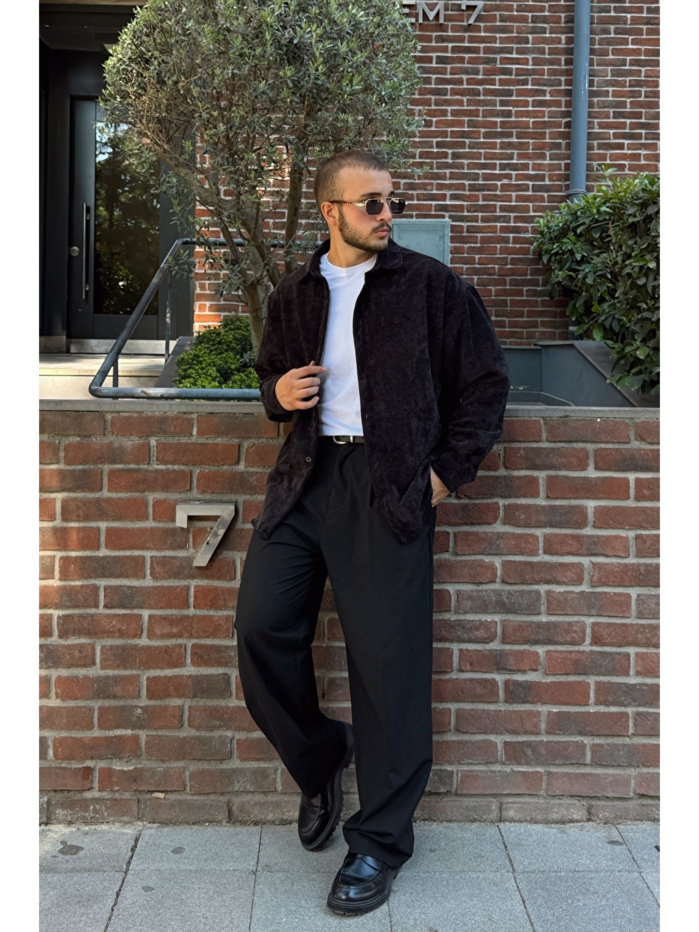 Siyah Yotau Erkek Oversize Fit Kadife Uzun Kollu Gömlek Ceket-2