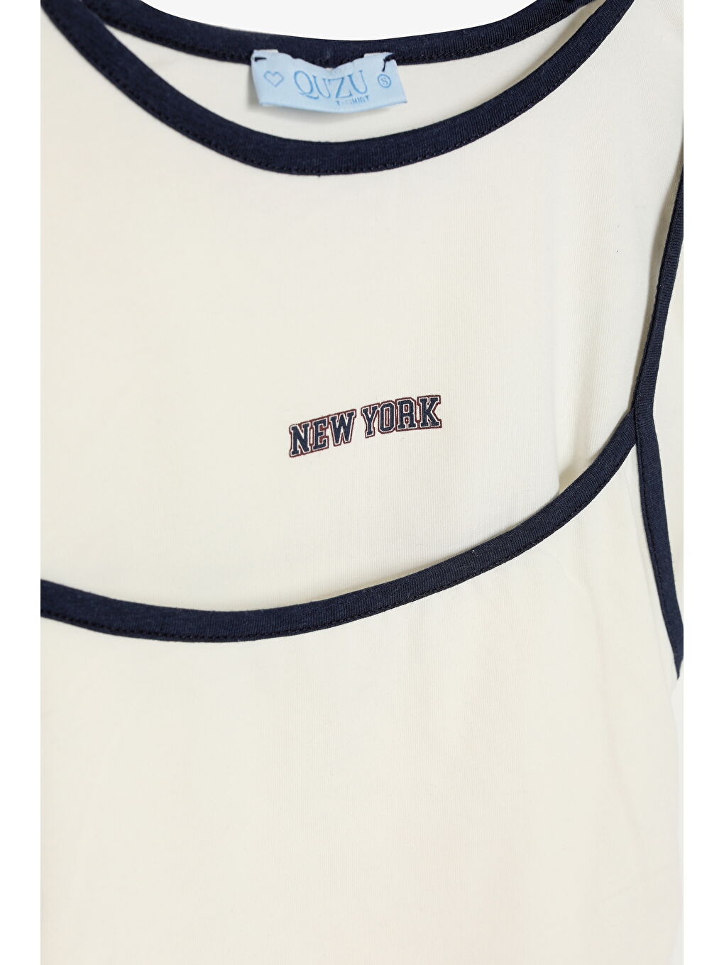 Atlet Detaylı Yan Büzgülü Bisiklet Yaka Tişört Ekru-1