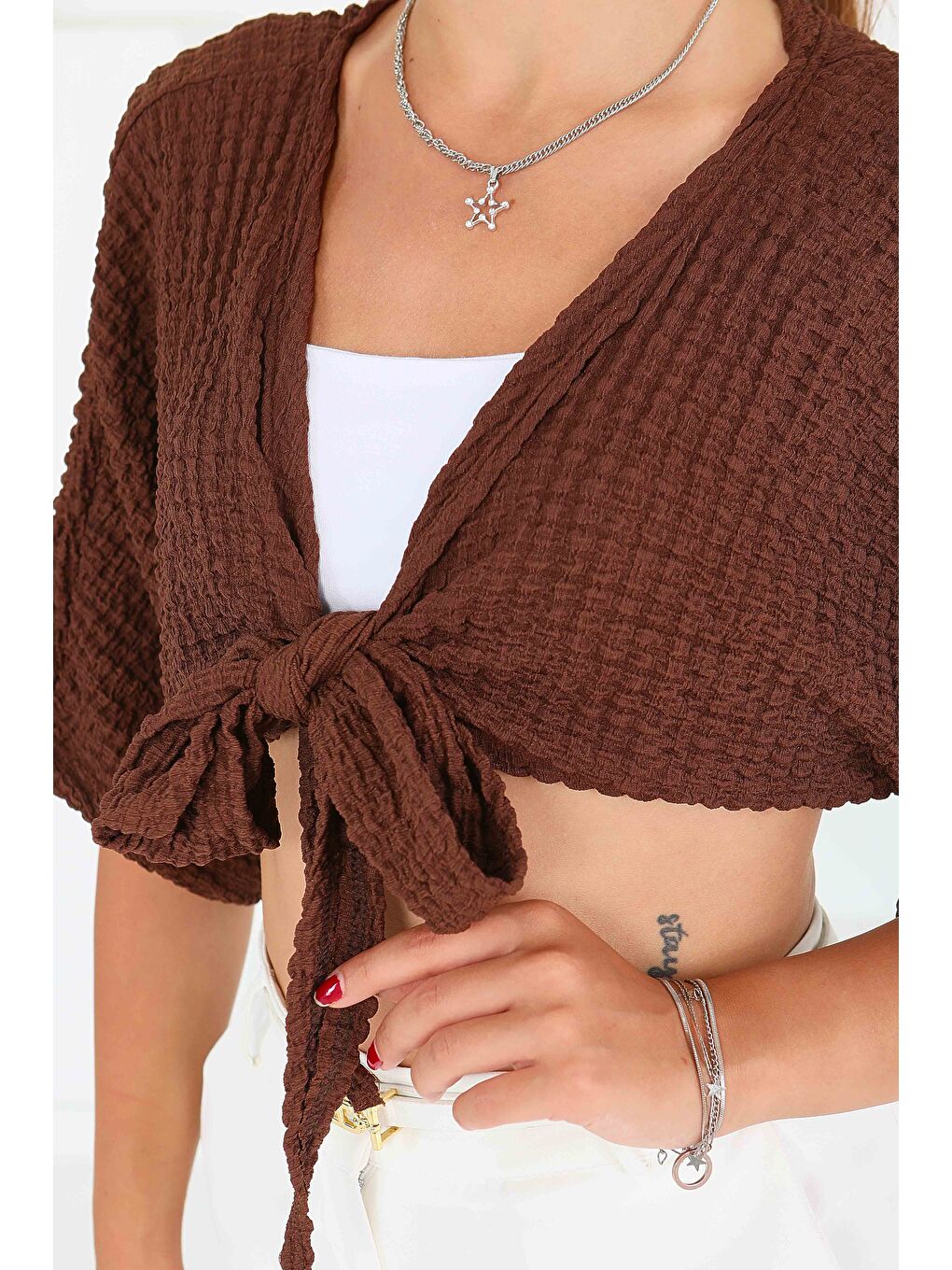 Kahverengi Bağlamalı Bluz Kahve - 27539-3