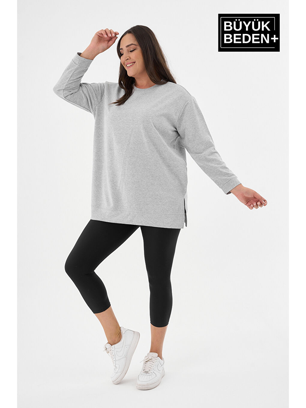 Lacivert Kadın Büyük Beden 3'lü Set ince Sweatshırt Tunik SPR26BTK990+3-2