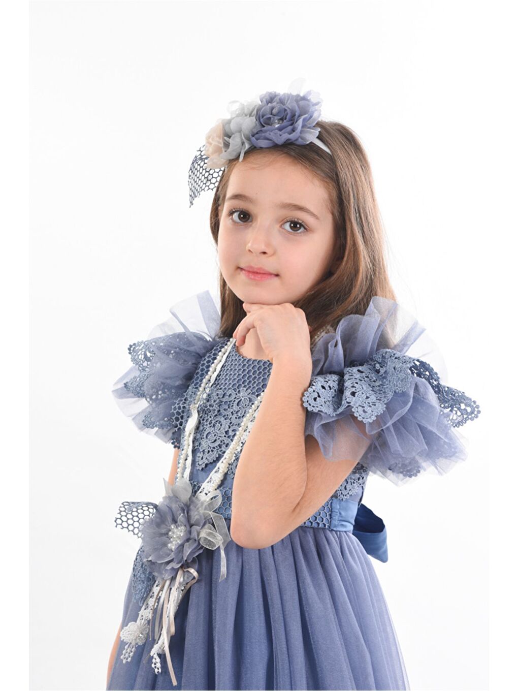 Mialora Mavi Saç Aksesuarlı Kız Çocuk Elbise - 3