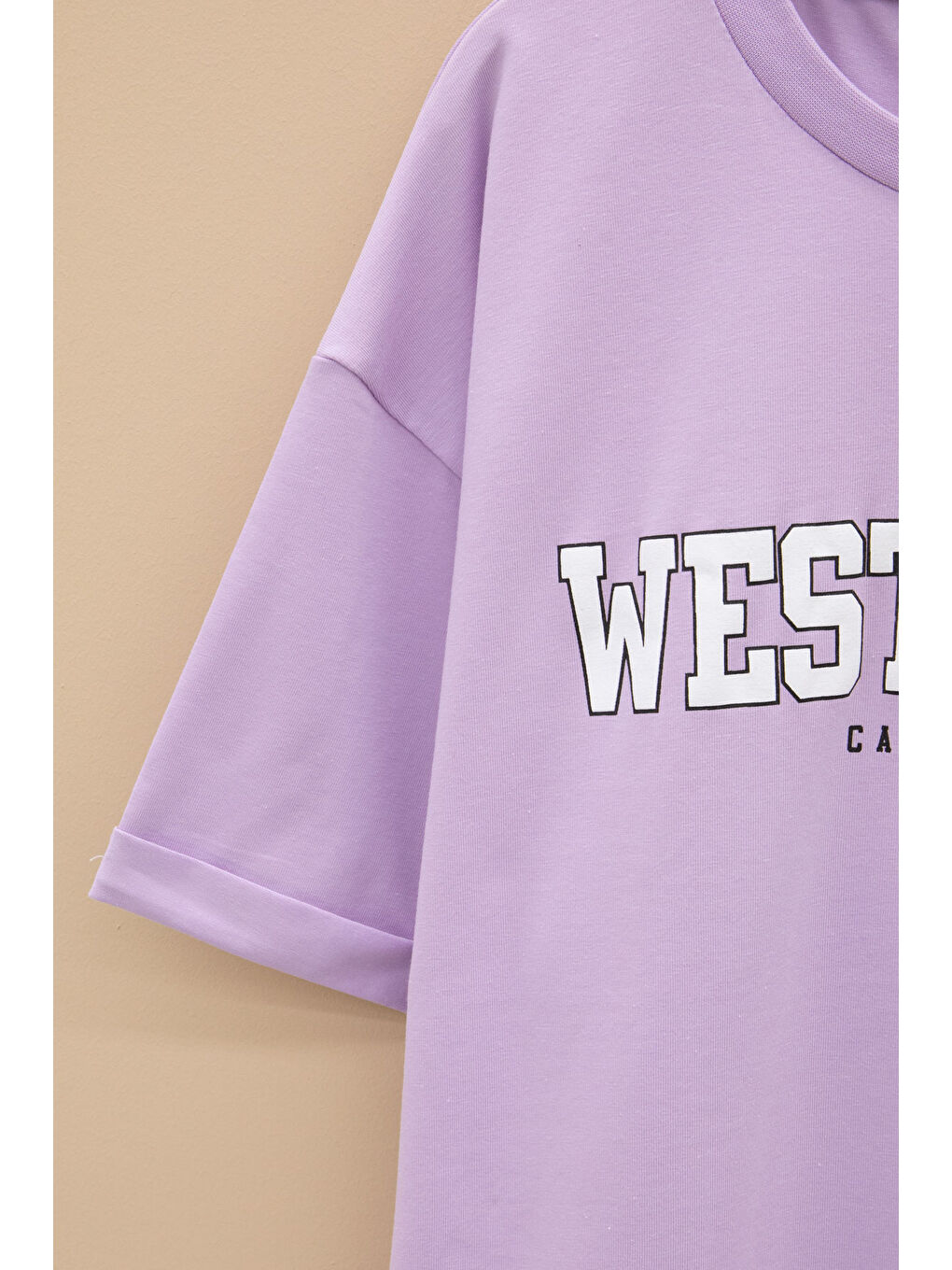 Lila West Coast Yazılı Kısa Kol Kız Çocuk Bisiklet Yaka Tişört 20963-2