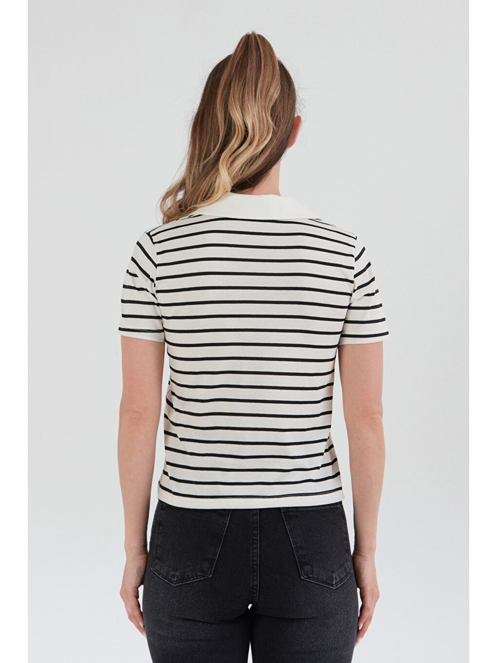 Siyah Çizgili polo Yaka Tişört-3