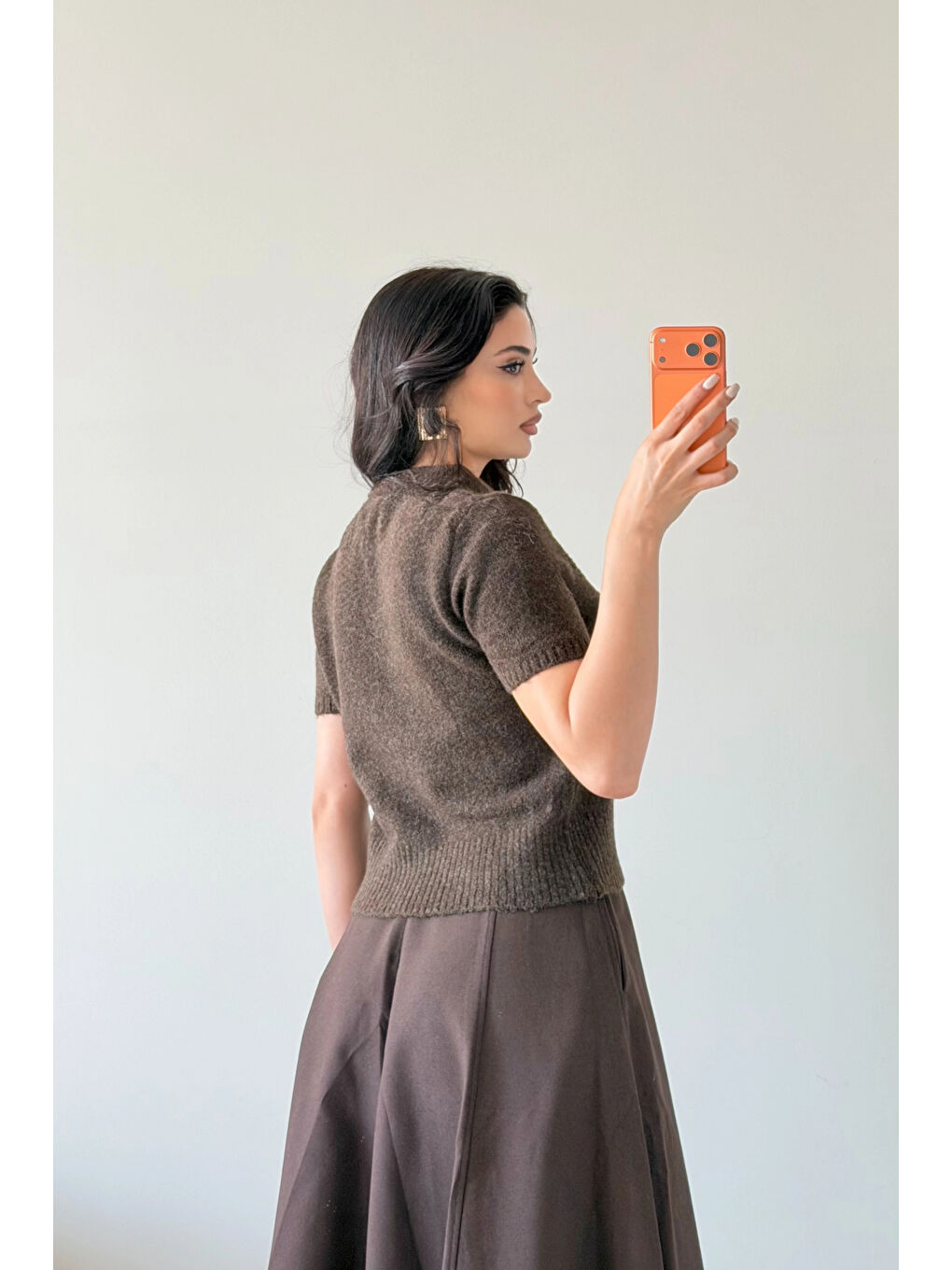 Kadın Antrasit Fularlı Kısa Kol Kazak 1014-2536-1