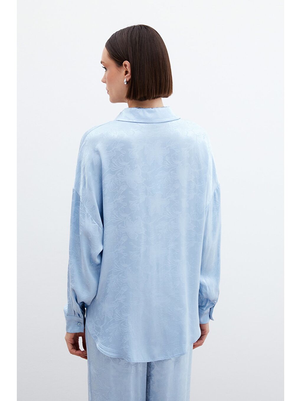 Jakarlı Saten Gömlek - Bebe Mavi-7