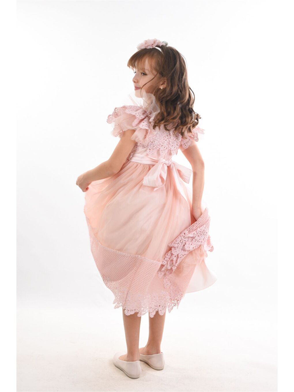 Pembe Saç Aksesuarlı Kız Çocuk Elbise-2