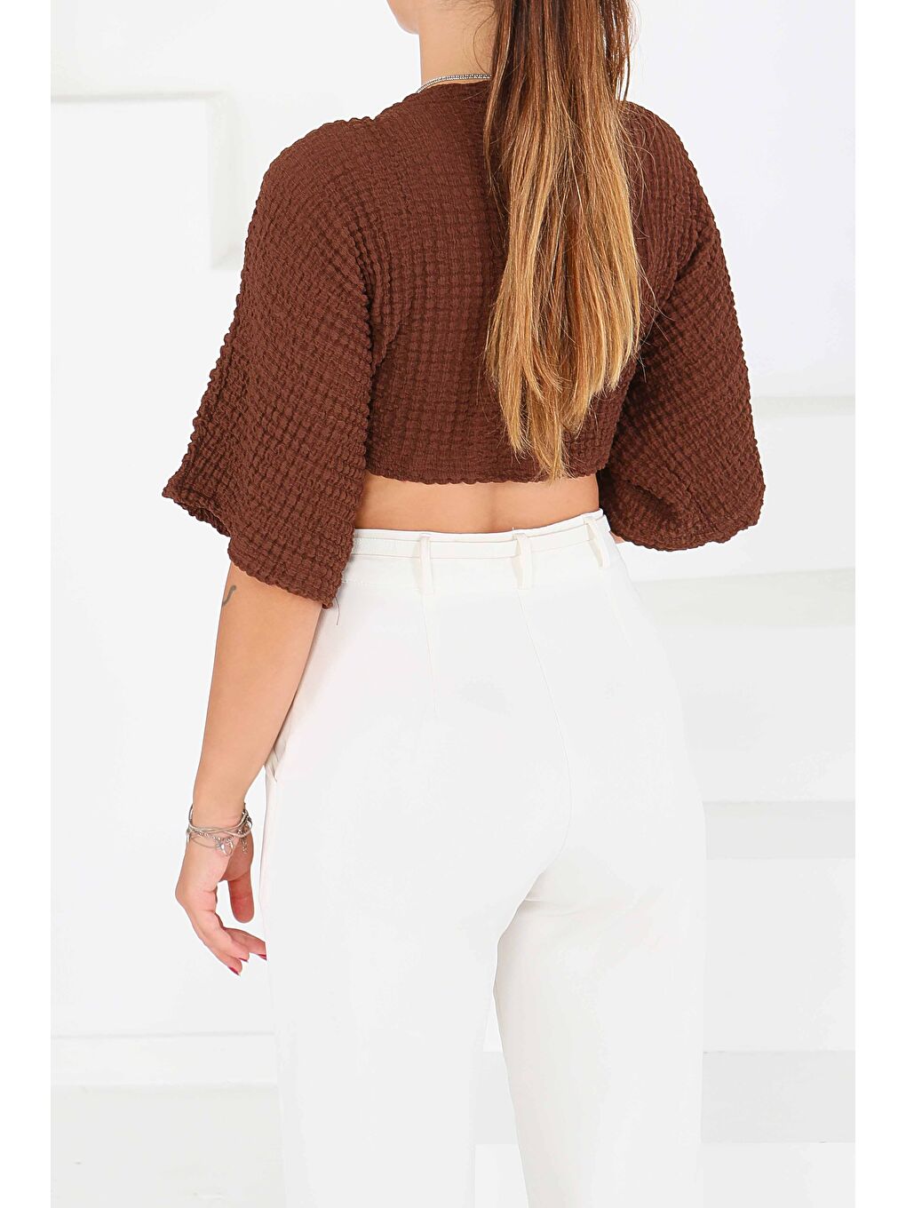 Kahverengi Bağlamalı Bluz Kahve - 27539-4