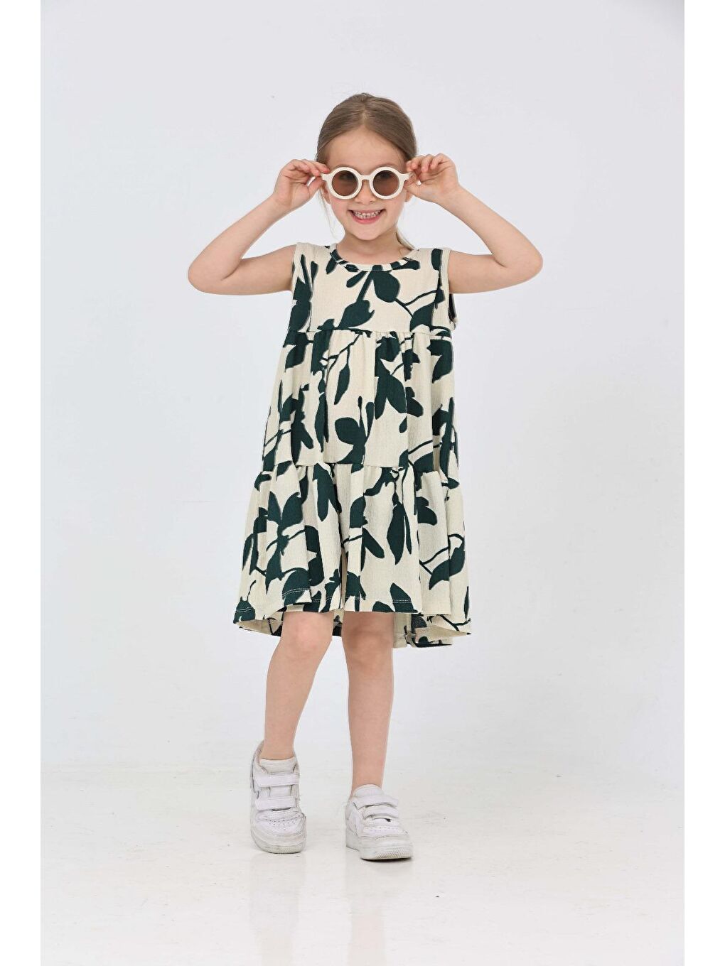 Yeşil Kız Çocuk Zumrut Desenli Elbise - 27212