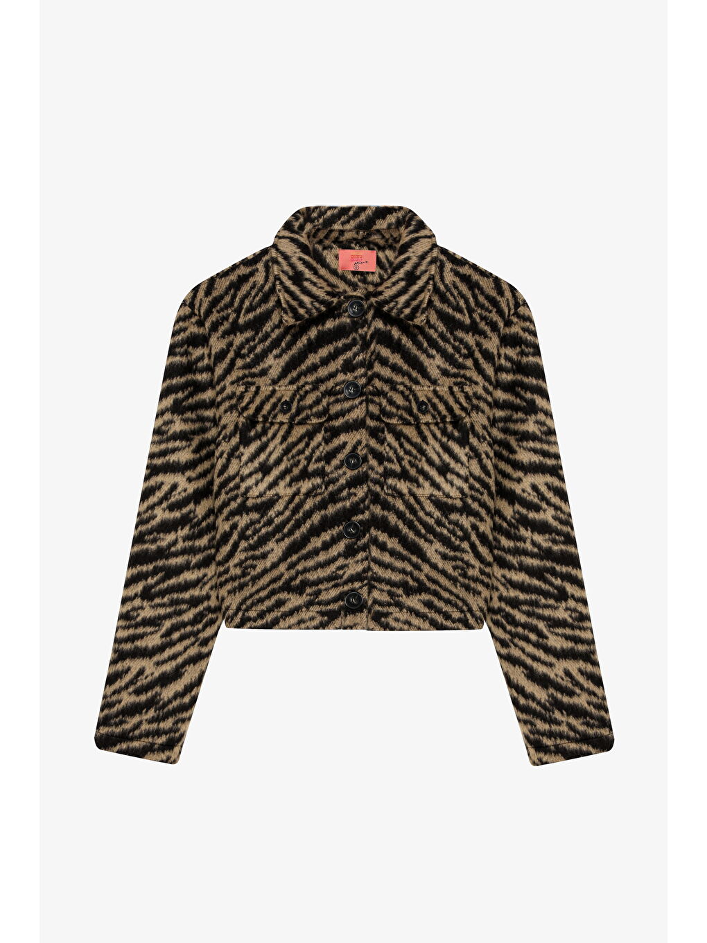 Kaplan Desenli Cep Detaylı Kısa Kaşe Ceket Siyah-1