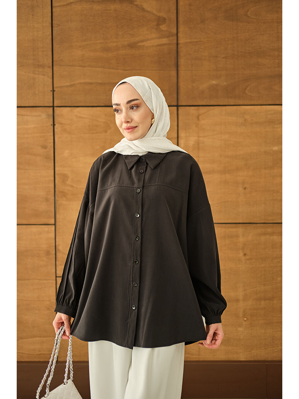 Kadın Biyeli Bel Bağlamalı Gömlek Siyah-2