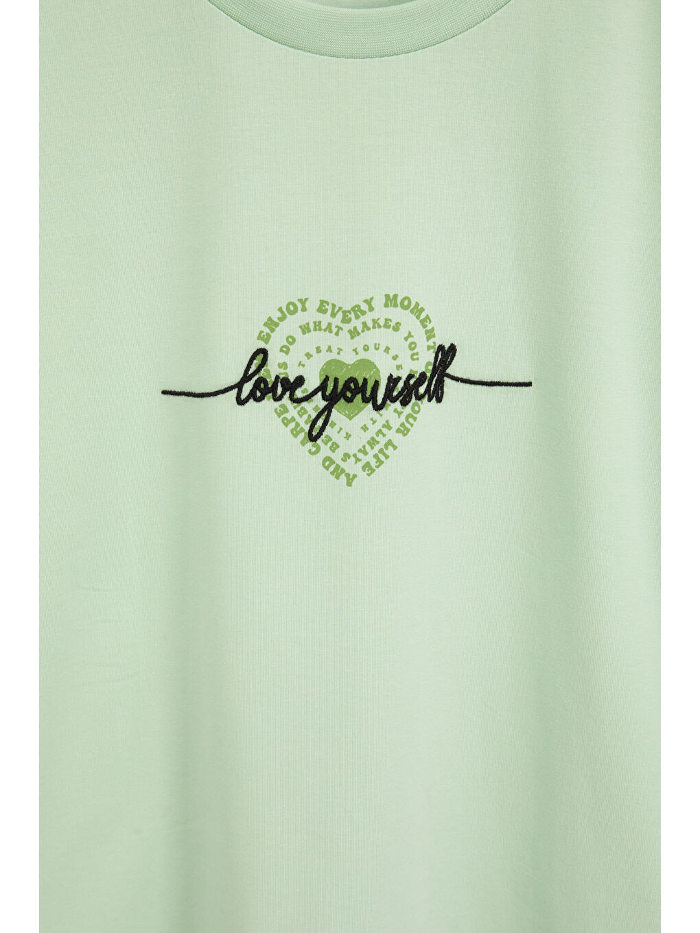 Yeşil Sırtı Kalp Baskılı Yazılı Kız Çocuk Bisiklet Yaka Tişört 20970-1