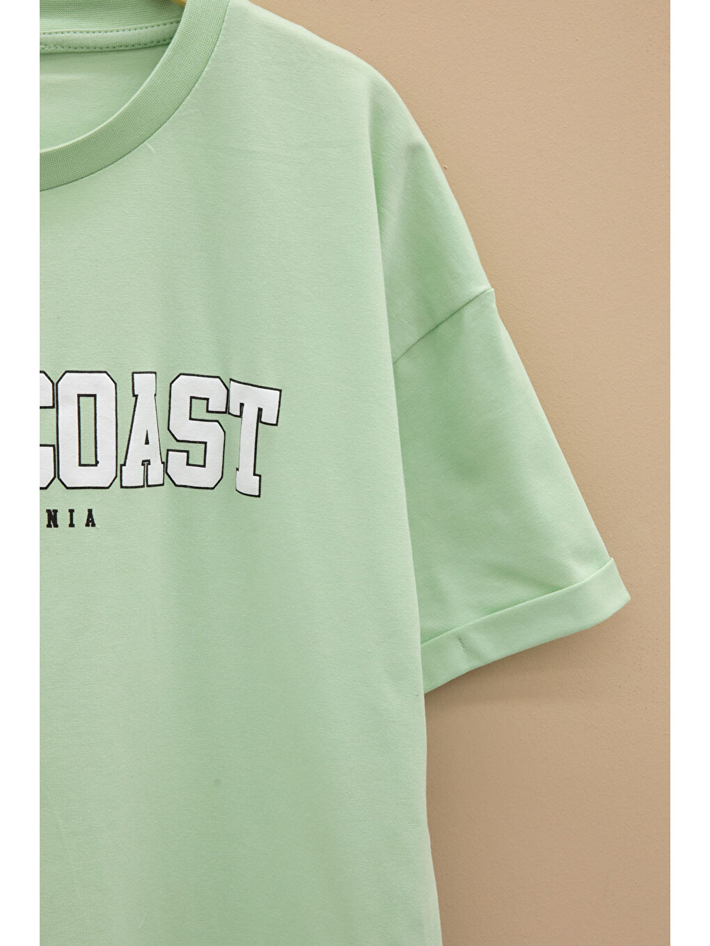 Yeşil West Coast Yazılı Kısa Kol Kız Çocuk Bisiklet Yaka Tişört 20964-2