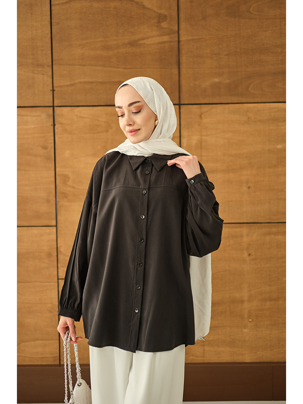 Kadın Biyeli Bel Bağlamalı Gömlek Siyah-3