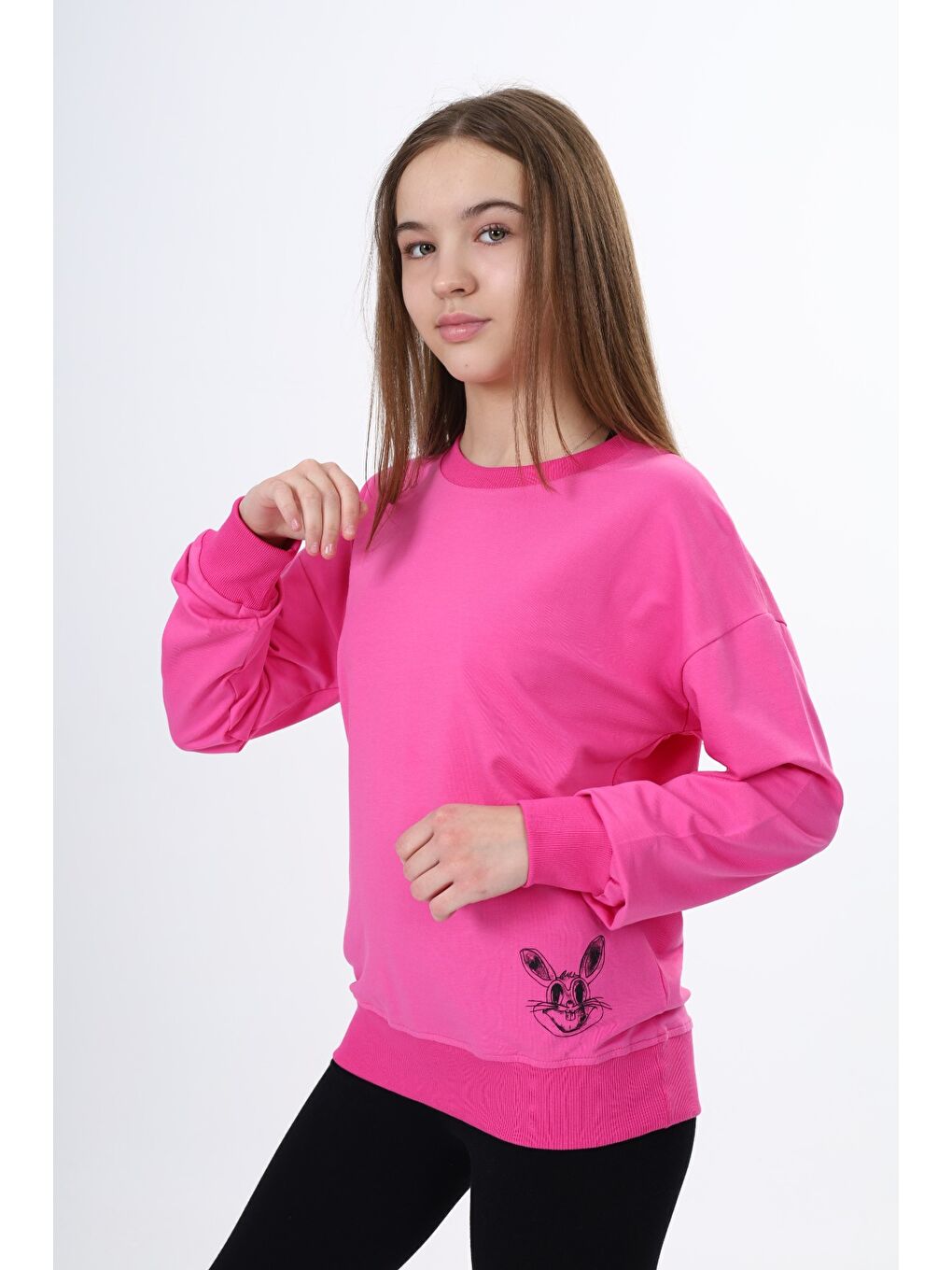 Fuşya Kız Çocuk Baskılı Sweatshirt-1