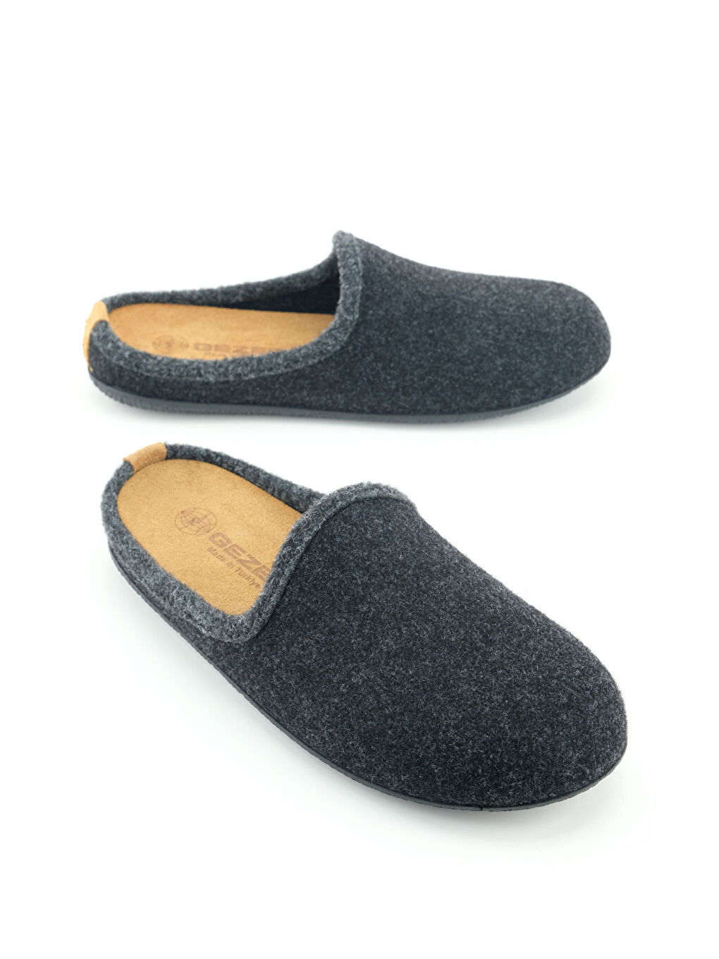 Siyah Erkek Kışlık İç Taban Çıkarılabilir Fusbetli Hakiki Deri PVC Alt Taban Keçe Ev Bahçe Terlik