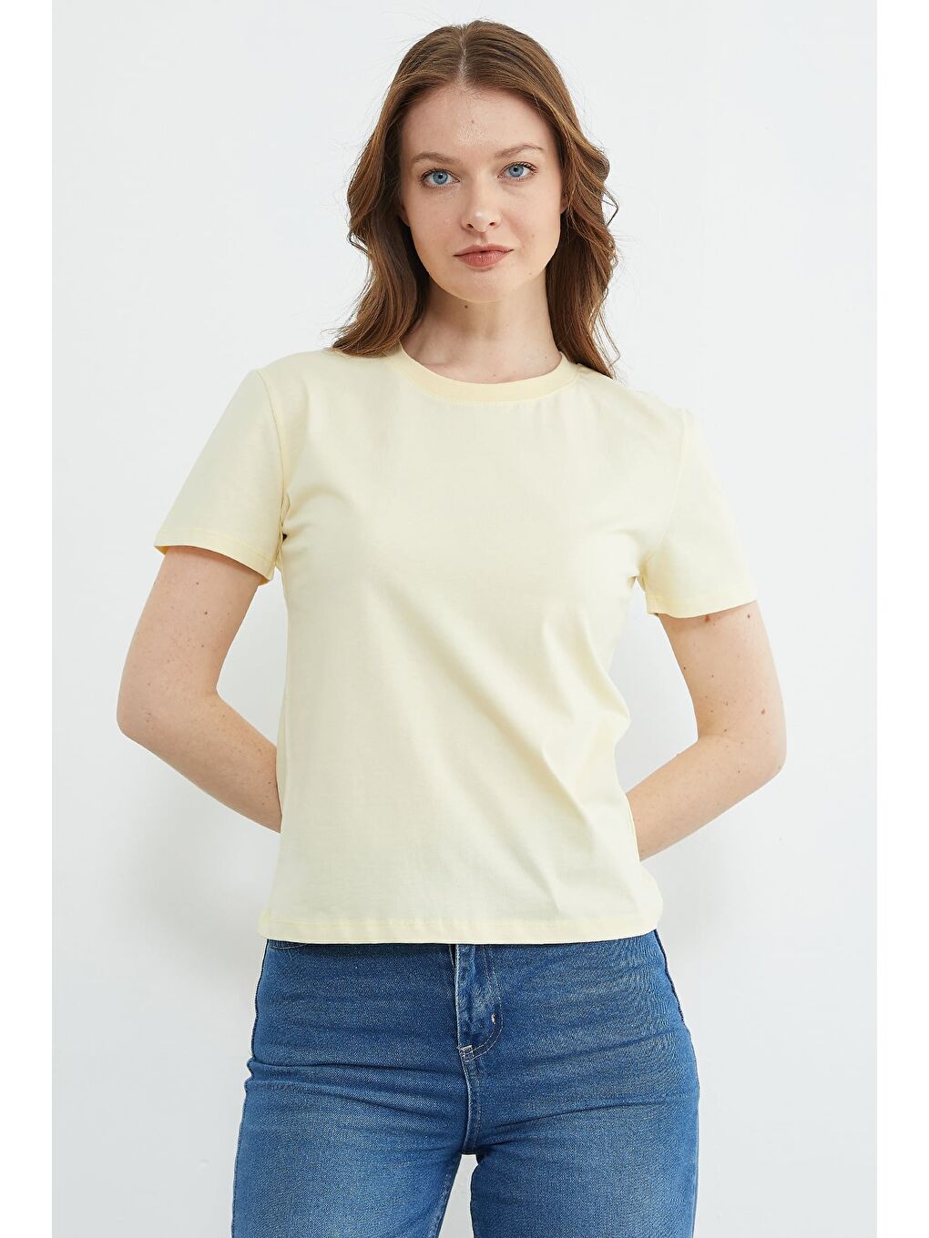 Sarı Basic Bisiklet Yaka Tişört