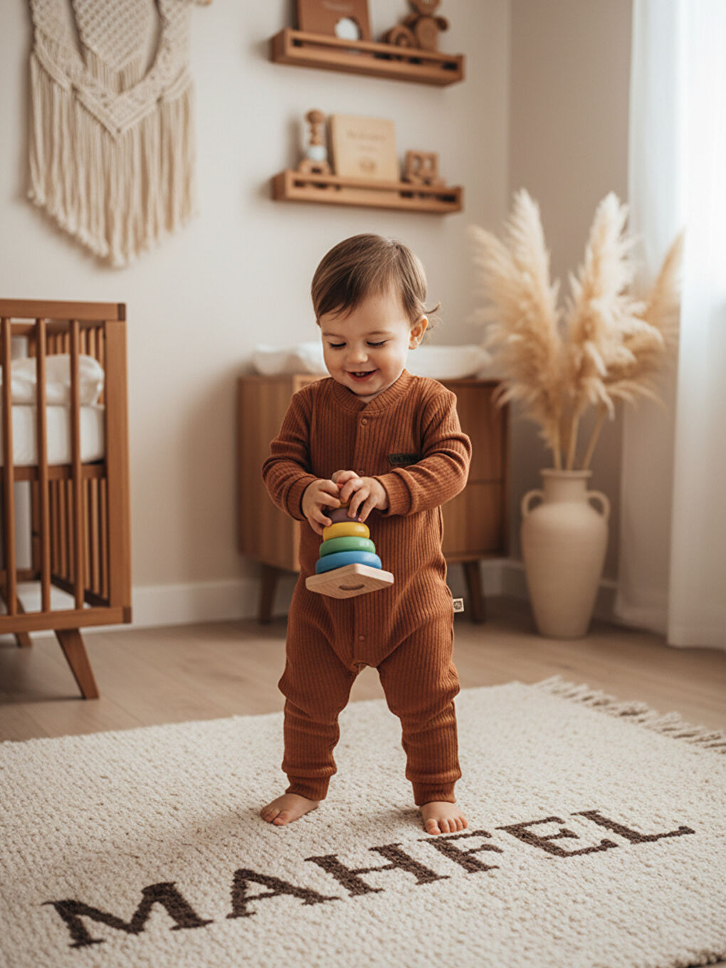 Kahverengi %100 Pamuklu Fitilli Bebek Tulum Salopet Çikolata-1