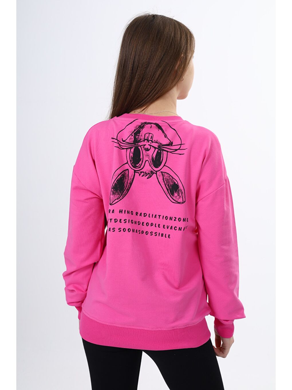 Fuşya Kız Çocuk Baskılı Sweatshirt-5