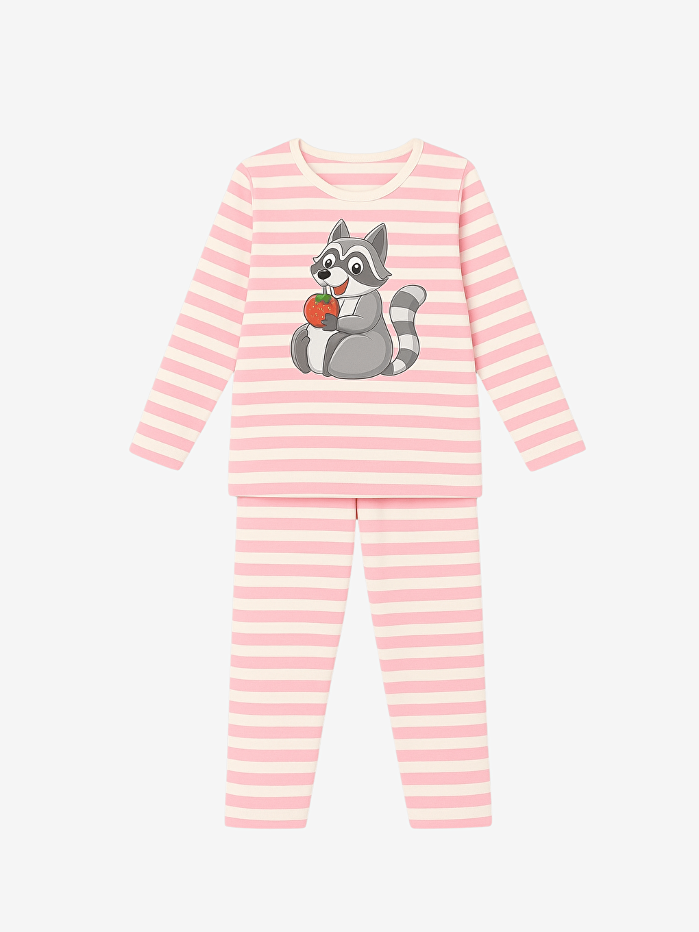 Pembe Bisiklet Yaka Baskılı Uzun Kollu Kız Çocuk Pijama Takımı-1