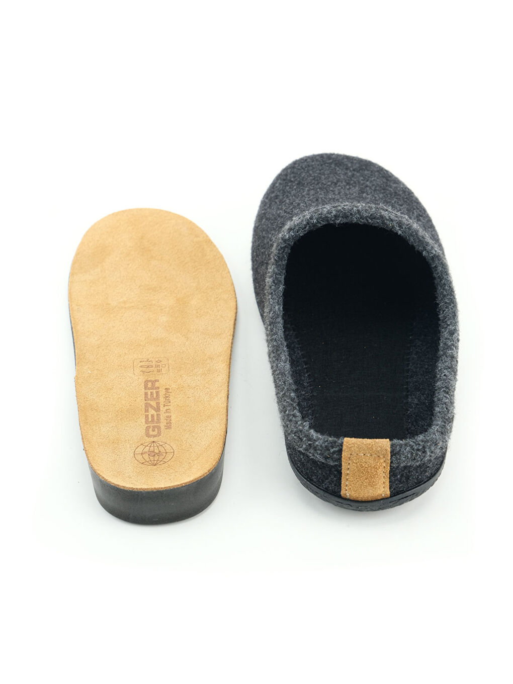 Siyah Erkek Kışlık İç Taban Çıkarılabilir Fusbetli Hakiki Deri PVC Alt Taban Keçe Ev Bahçe Terlik-5