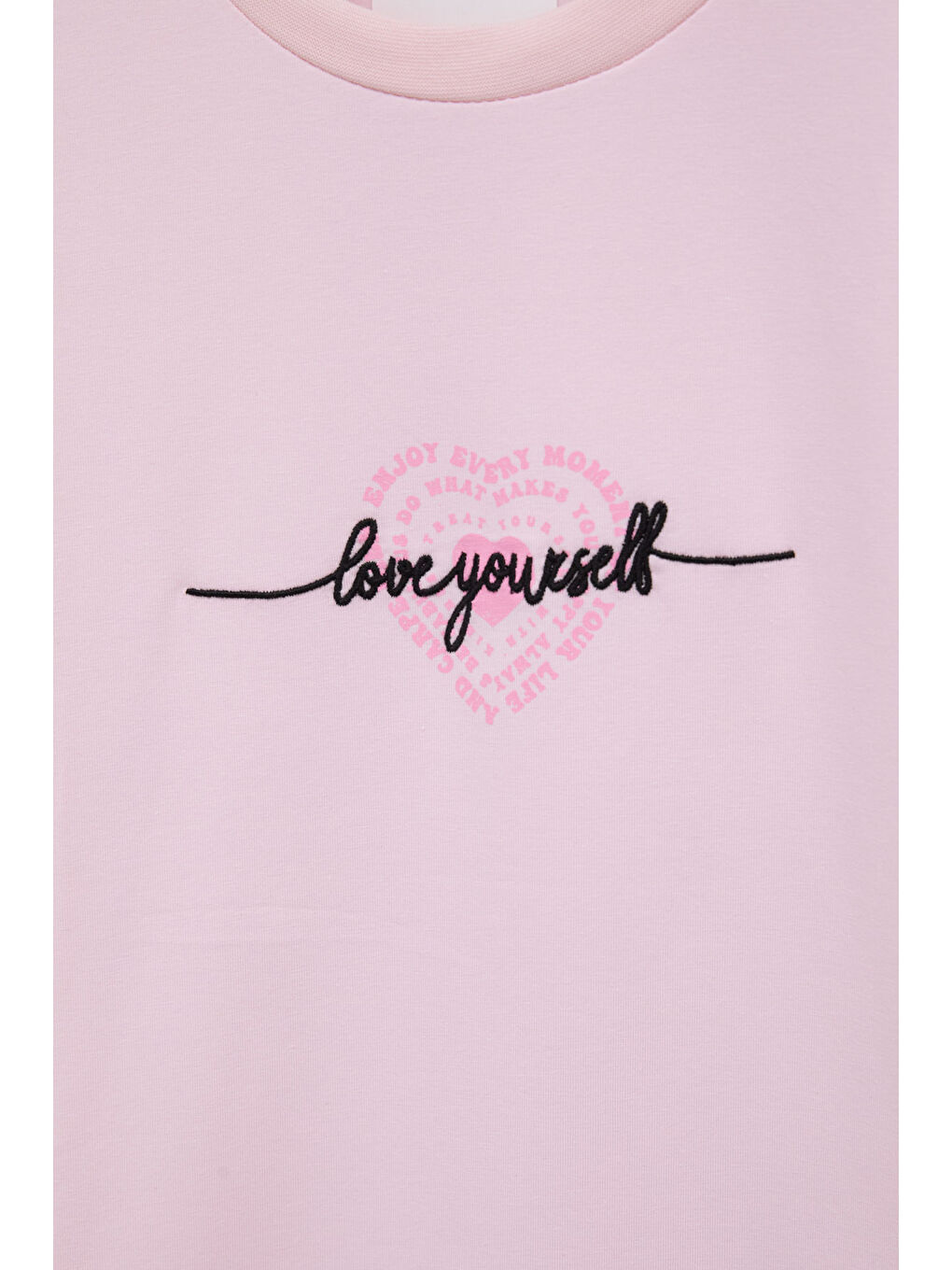 Pembe Sırtı Kalp Baskılı Yazılı Kız Çocuk Bisiklet Yaka Tişört 20972-1