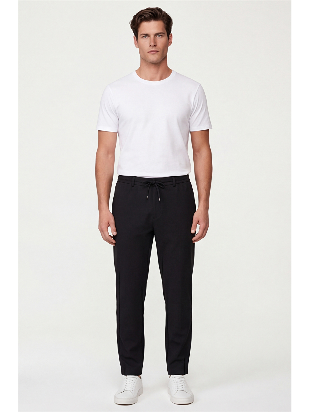 Erkek Siyah Normal Kesim Regular Fit Pamuklu Armürlü Bel Lastikli Jogger Pantolon-1