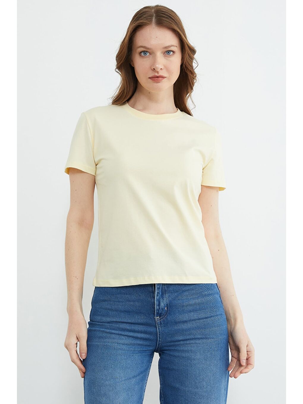 Sarı Basic Bisiklet Yaka Tişört-1