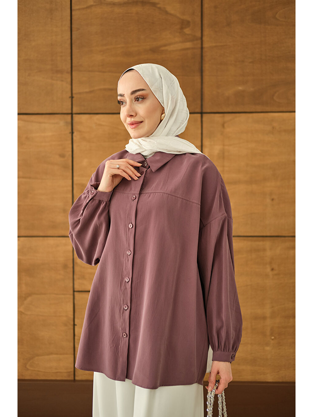 Kadın Biyeli Bel Bağlamalı Gömlek Mürdüm