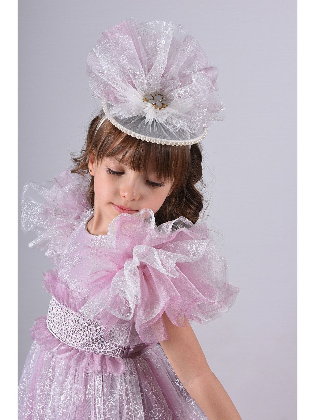 Pembe Taç Aksesuarlı Kız Çocuk Elbise-2