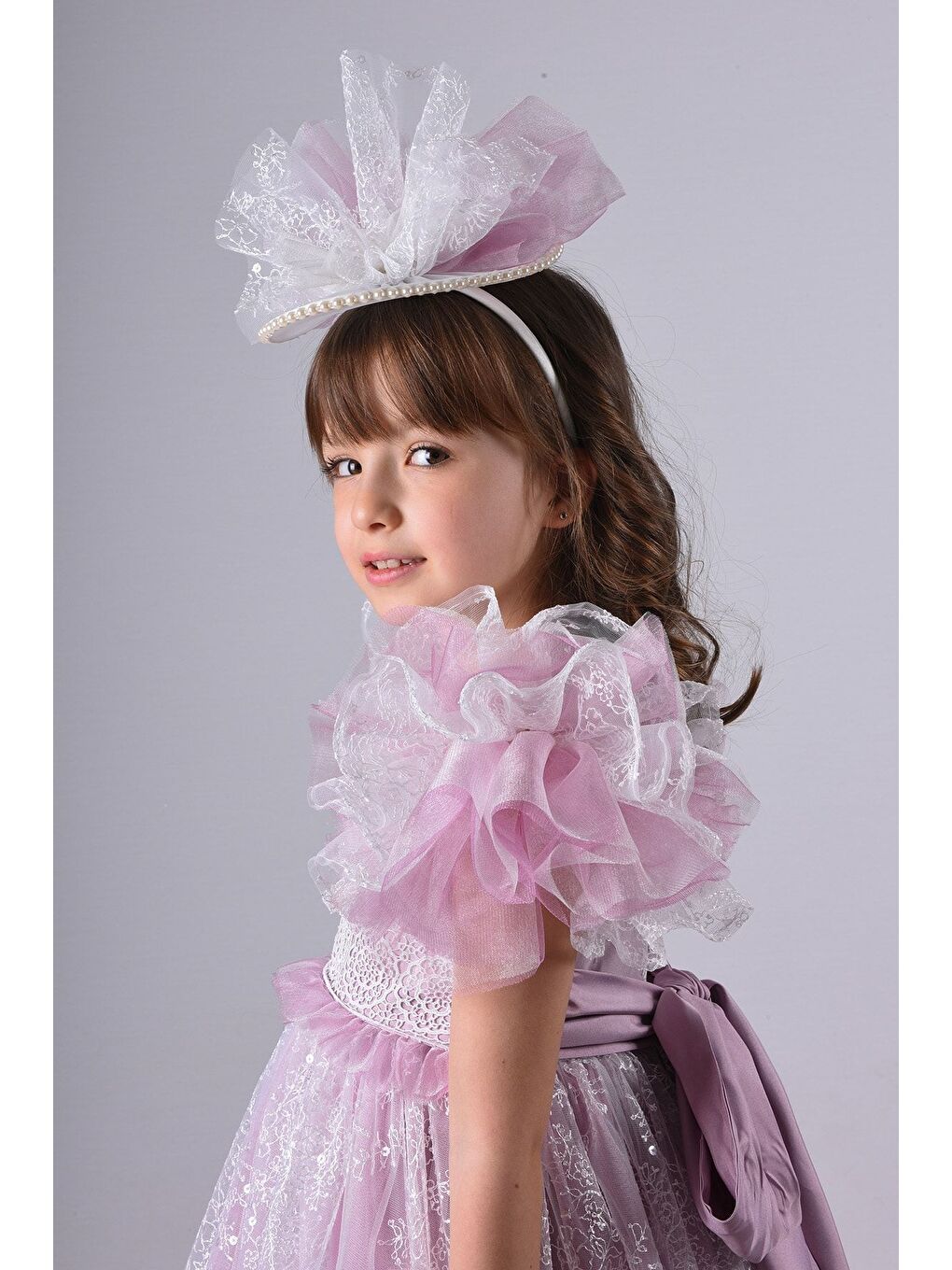 Pembe Taç Aksesuarlı Kız Çocuk Elbise-3