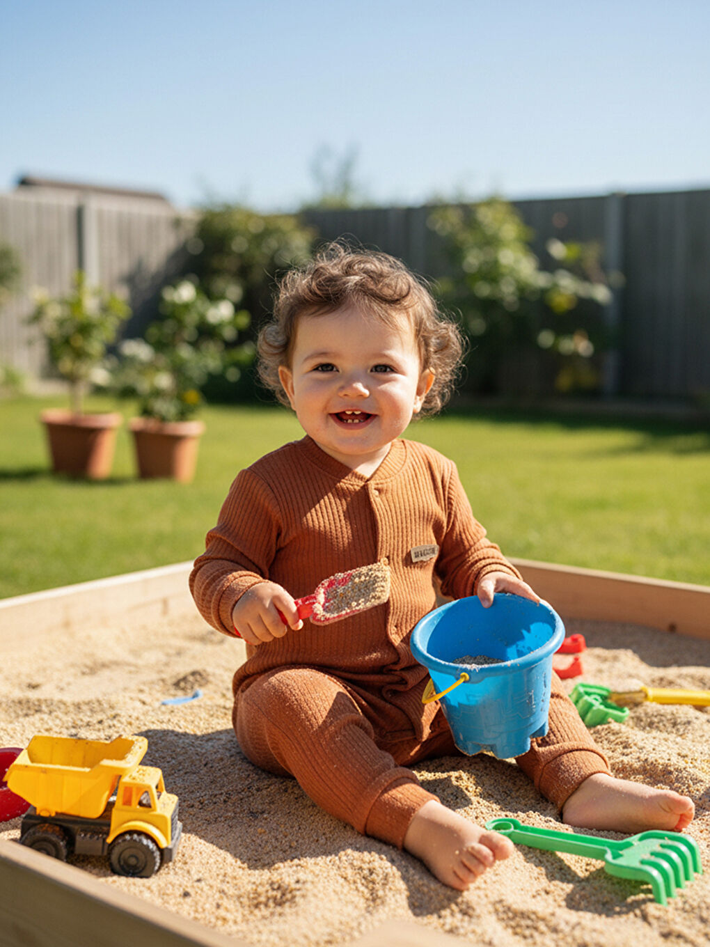 Kahverengi %100 Pamuklu Fitilli Bebek Tulum Salopet Çikolata-4